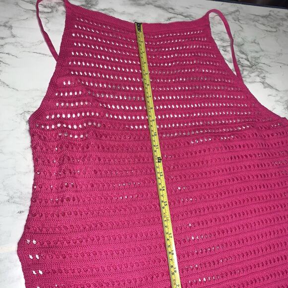 Crochet Knit Long Spaghetti Straps Fuchsia Pink Bathing Suit Coverup Size L/XL - Picture 11 of 15